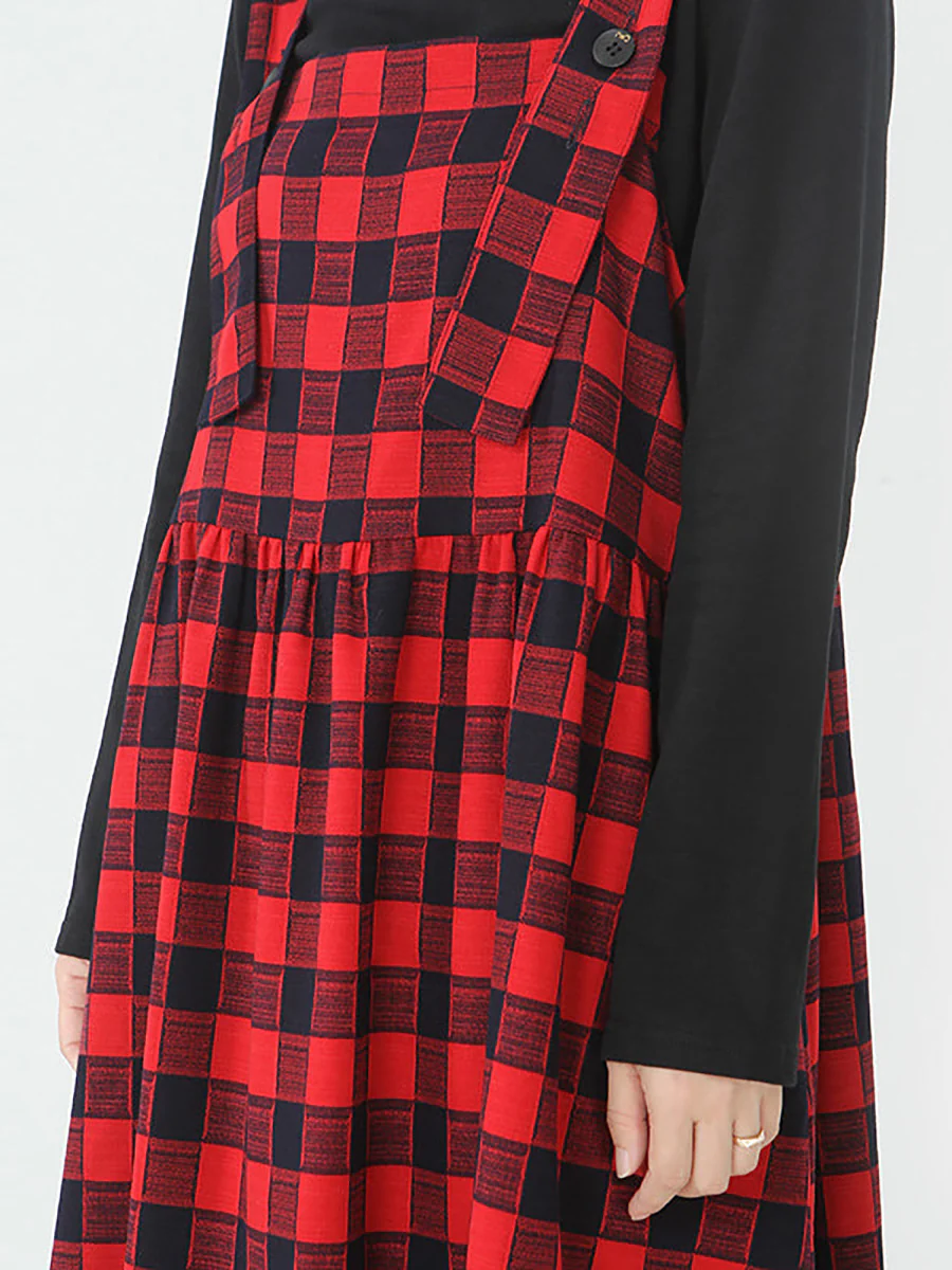 Plus Size - Cotton Women Top and Plaid Pinafore Dress - Image 8