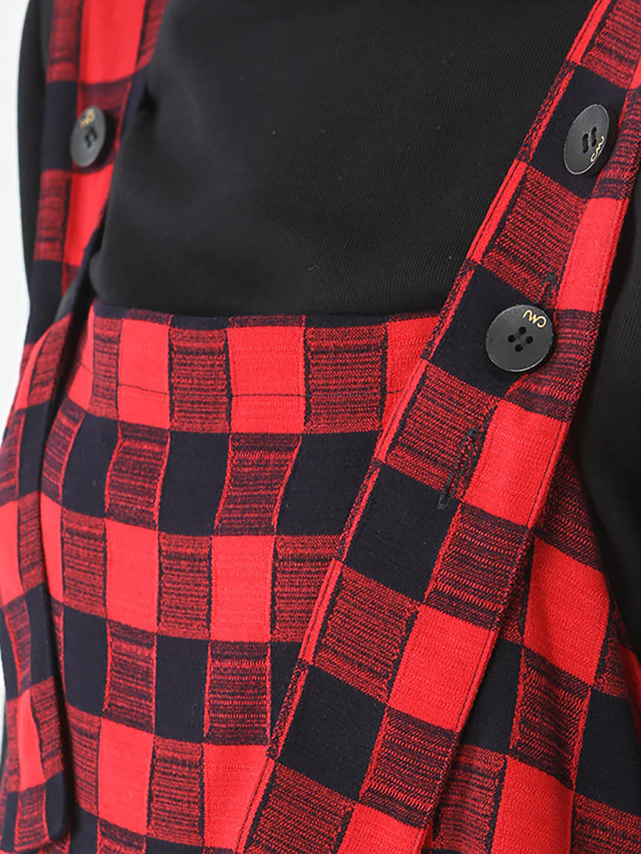 Plus Size - Cotton Women Top and Plaid Pinafore Dress - Image 9