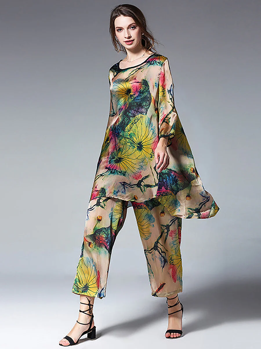 Plus Size Loose Floral Shirt And Wide Leg Pants - Image 3