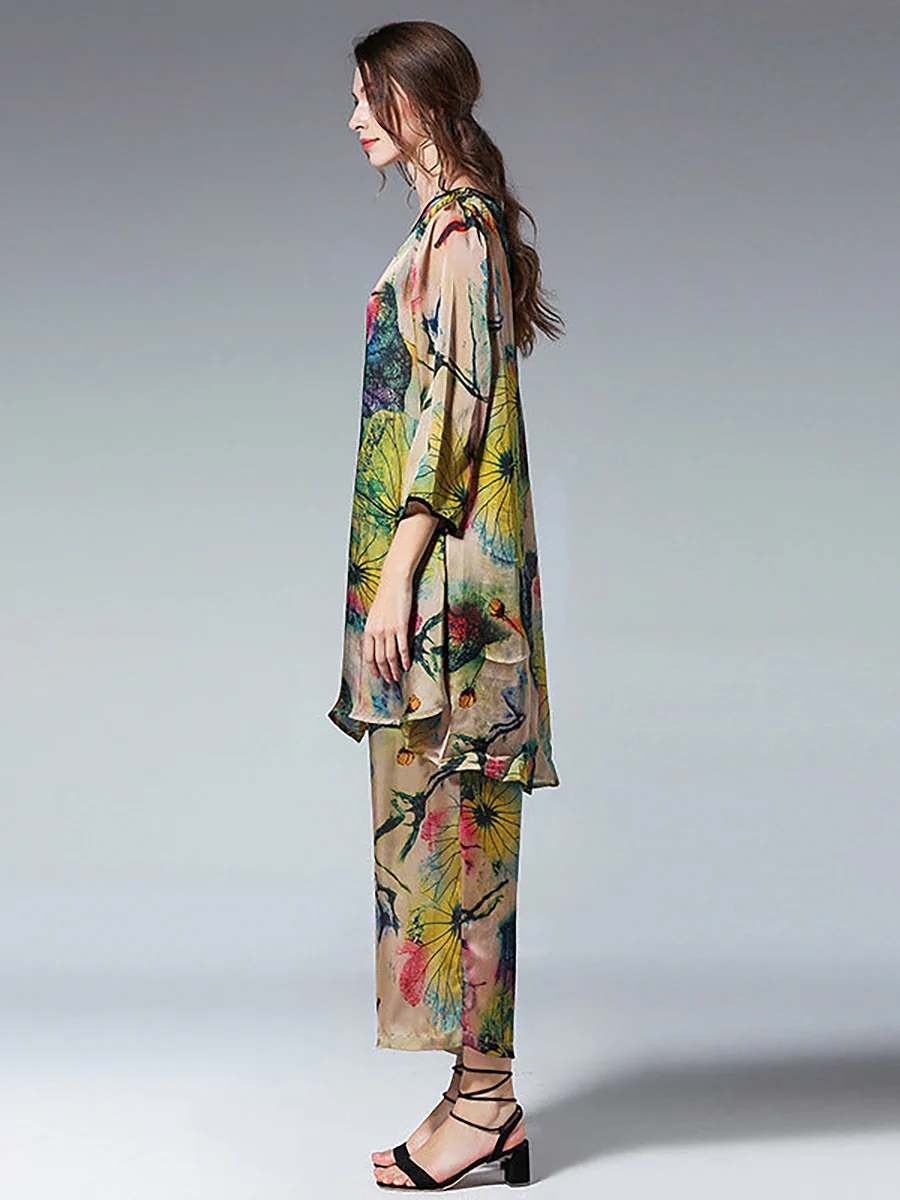 Plus Size Loose Floral Shirt And Wide Leg Pants - Image 4