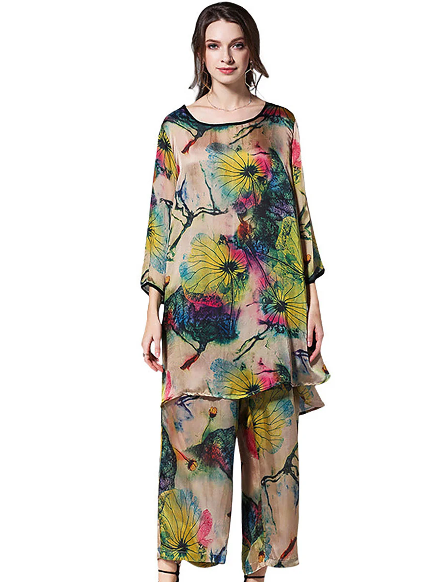 Plus Size Loose Floral Shirt And Wide Leg Pants - Image 5