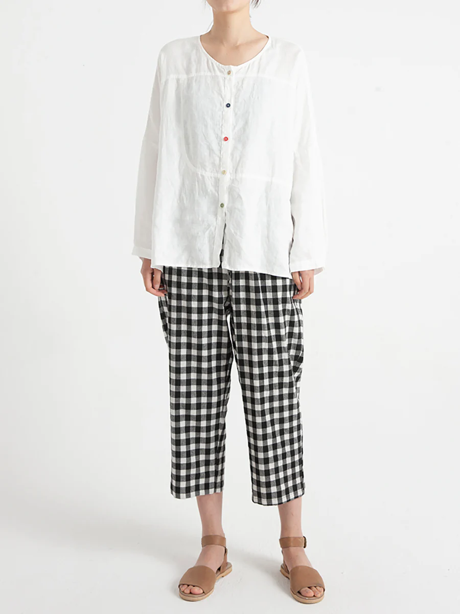 Plus Size Plaid Casual Summer Women Loose Pants - Image 6