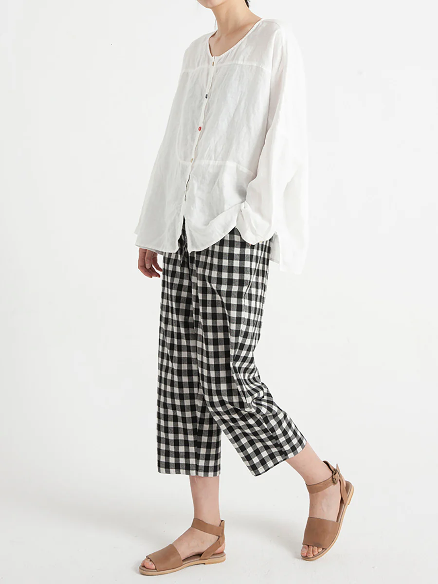 Plus Size Plaid Casual Summer Women Loose Pants - Image 7