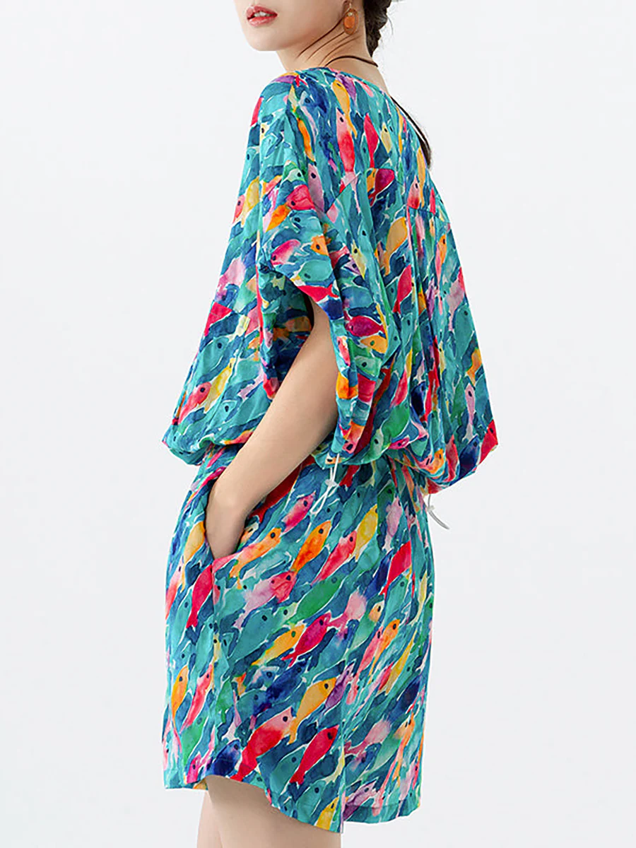 Plus Size - Women Drawstring Pocket Breasted Short Rompers - Image 4