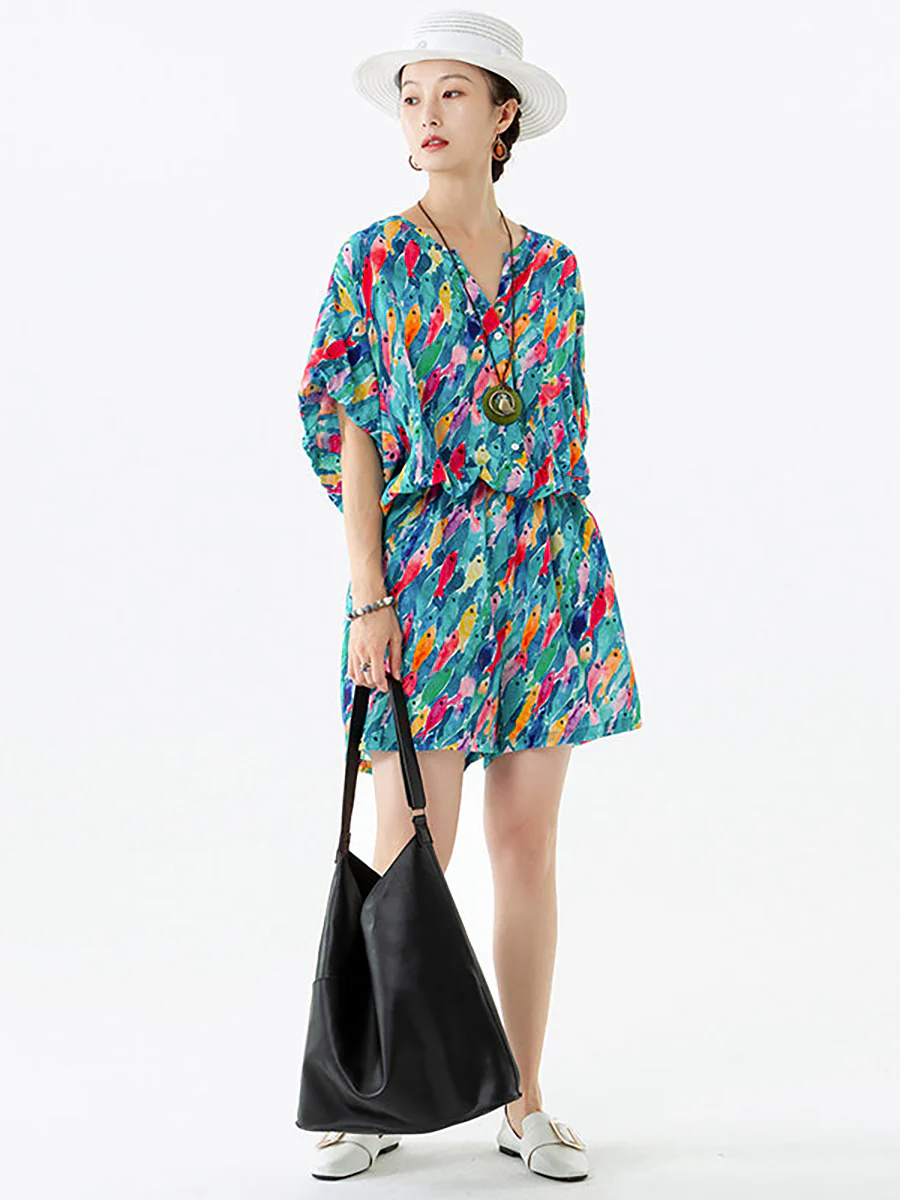 Plus Size - Women Drawstring Pocket Breasted Short Rompers - Image 5