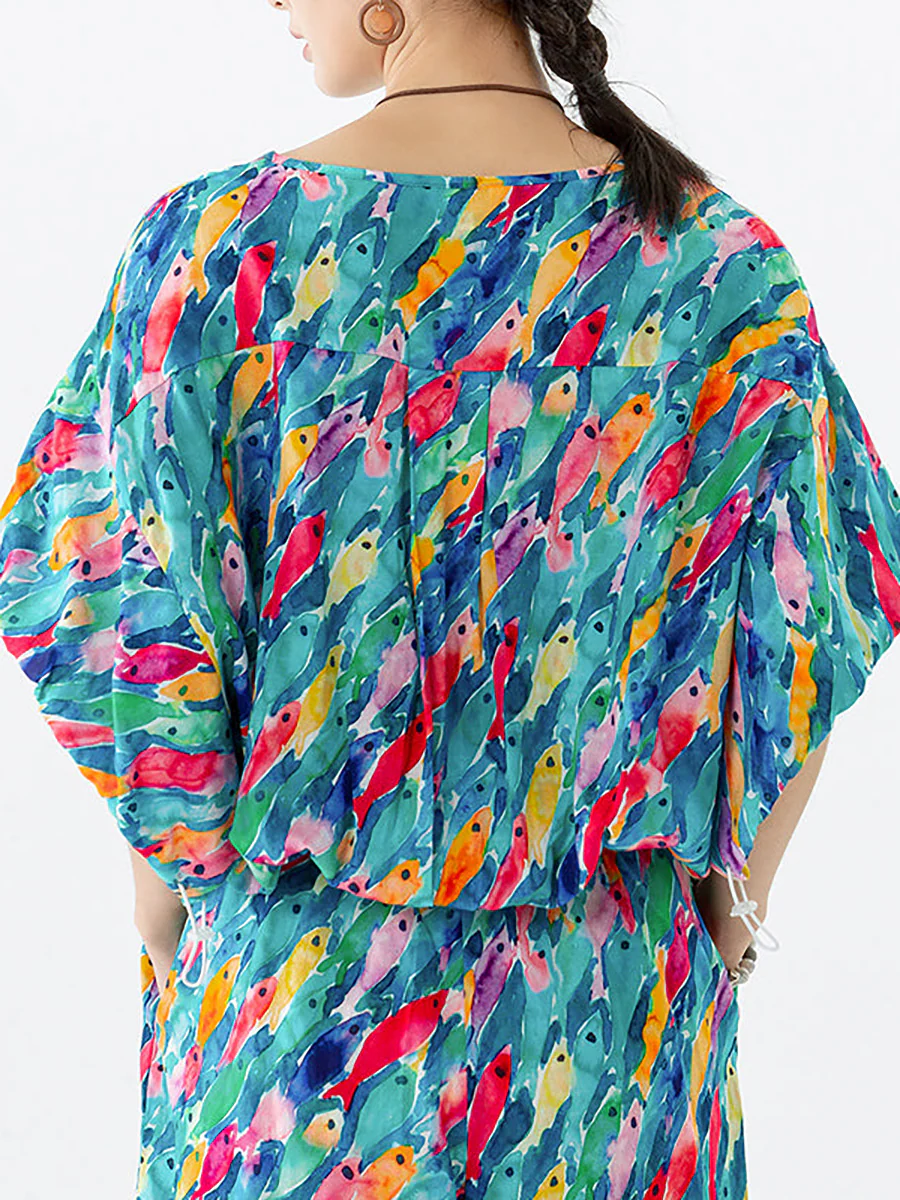 Plus Size - Women Drawstring Pocket Breasted Short Rompers - Image 8