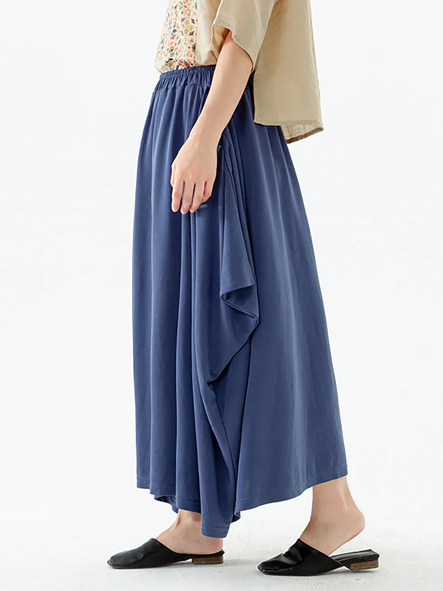 Plus Size - Women Solid Color Pocket Elastic Waist Skirt - Image 3