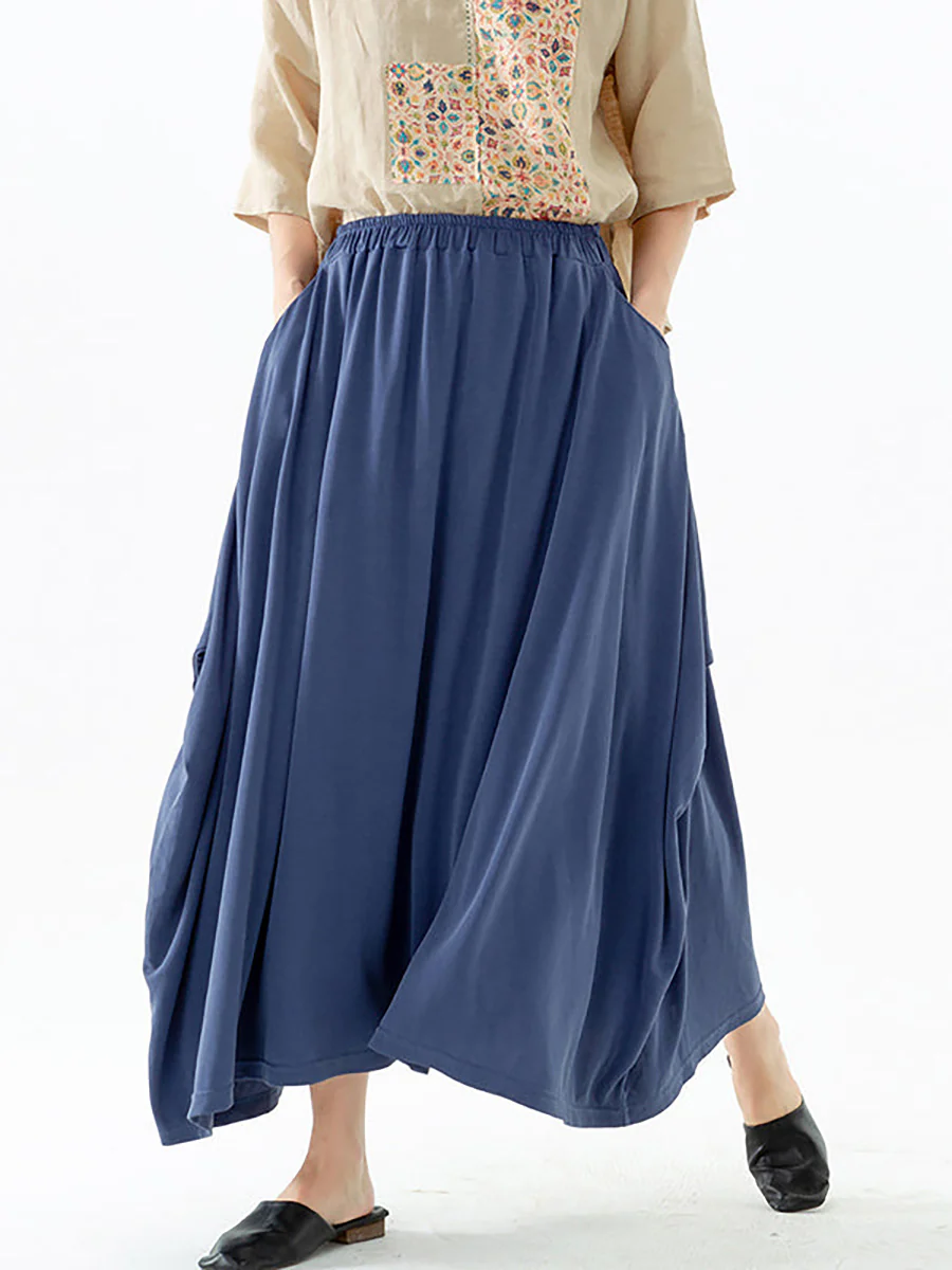Plus Size - Women Solid Color Pocket Elastic Waist Skirt - Image 4
