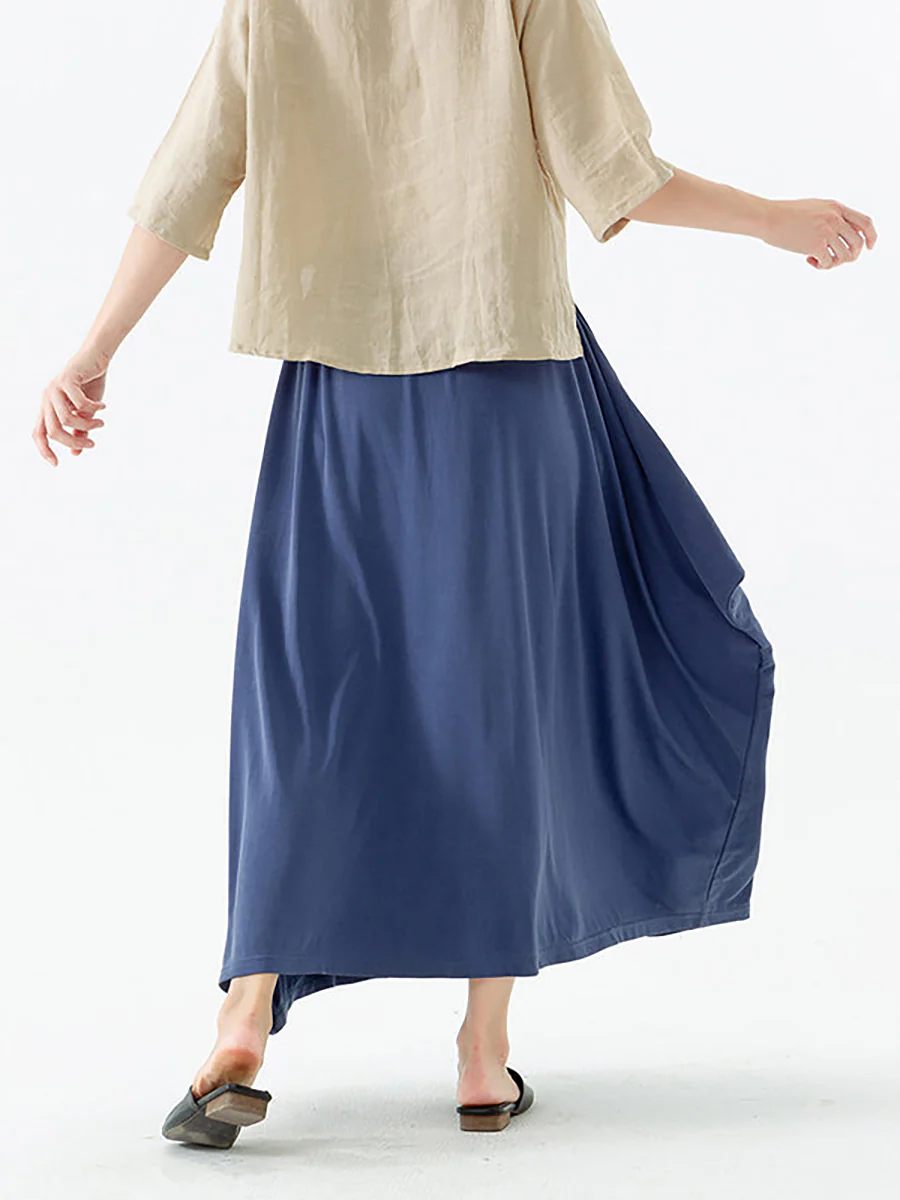 Plus Size - Women Solid Color Pocket Elastic Waist Skirt - Image 6