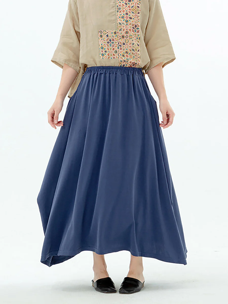 Plus Size - Women Solid Color Pocket Elastic Waist Skirt - Image 7