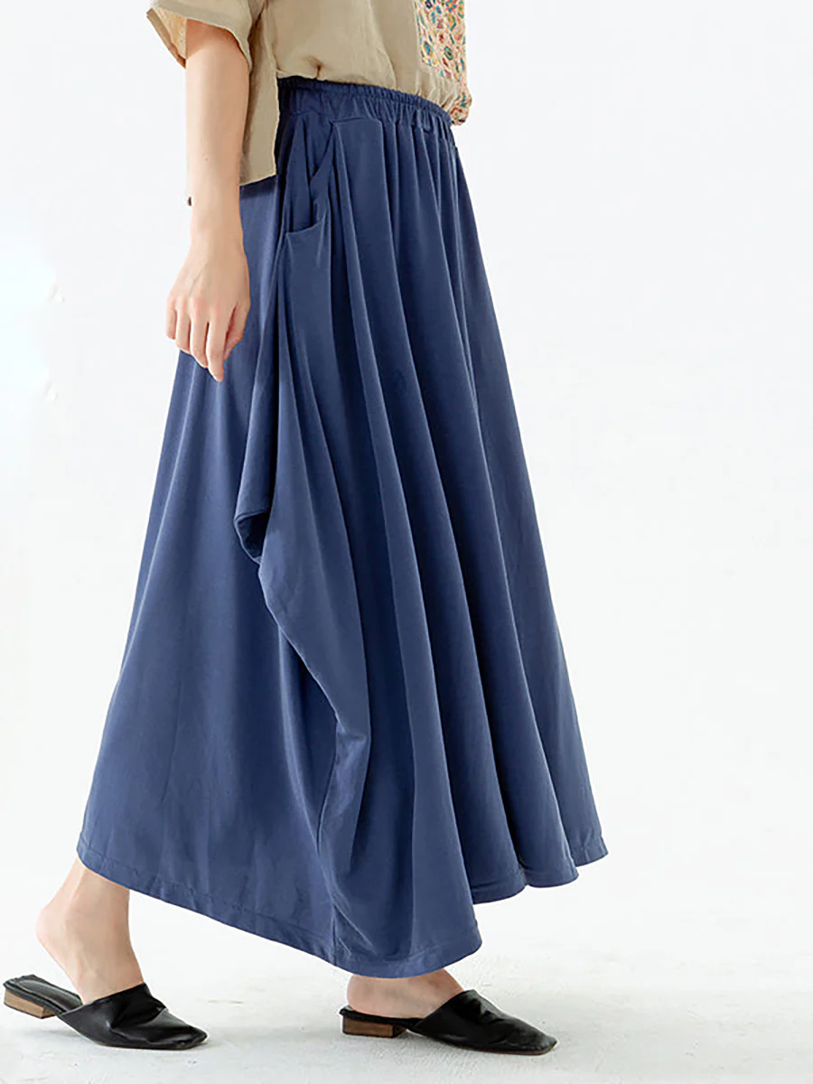 Plus Size - Women Solid Color Pocket Elastic Waist Skirt - Image 8