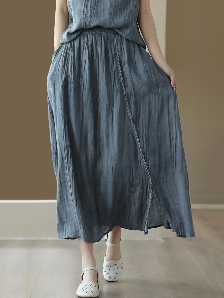 Plus Size Women Vintage Solid 100%Ramie Suits - Image 10