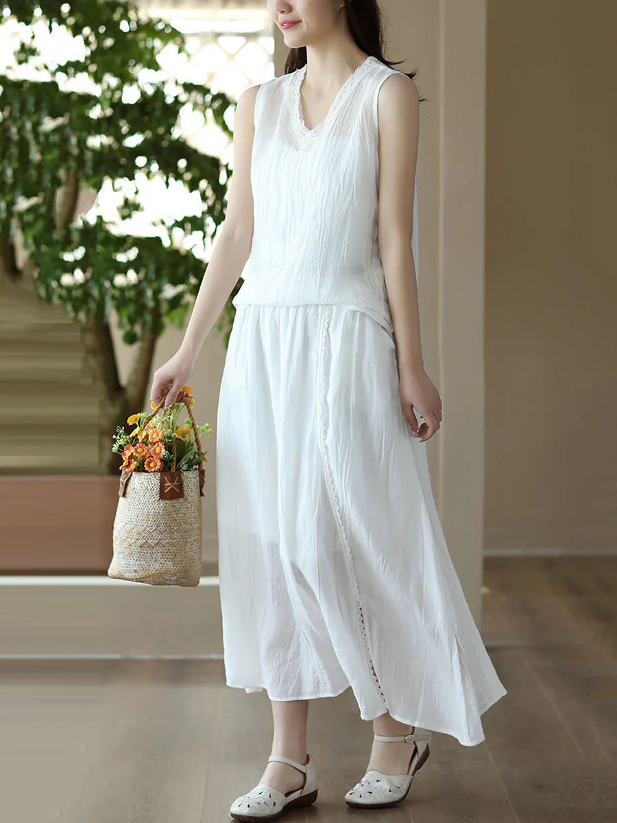 Plus Size Women Vintage Solid 100%Ramie Suits - Image 6