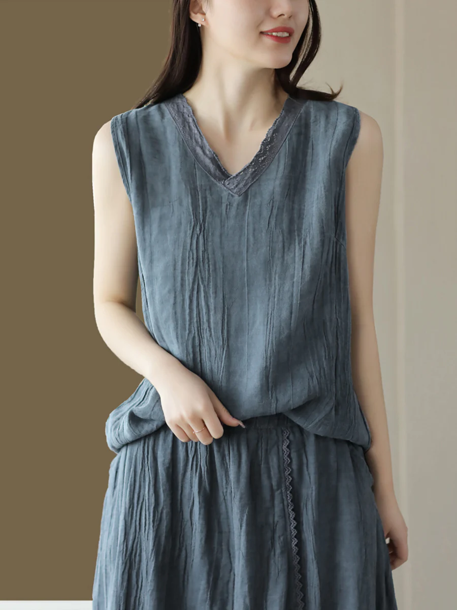 Plus Size Women Vintage Solid 100%Ramie Suits - Image 8