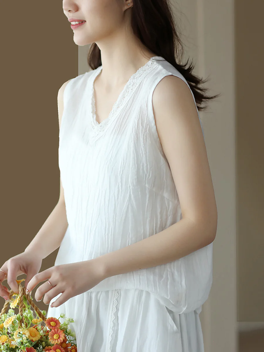 Plus Size Women Vintage Solid 100%Ramie Suits - Image 9