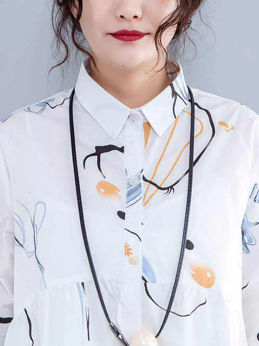 Plus Size Printed Single Breasted Polo Collar Shirt - Image 6