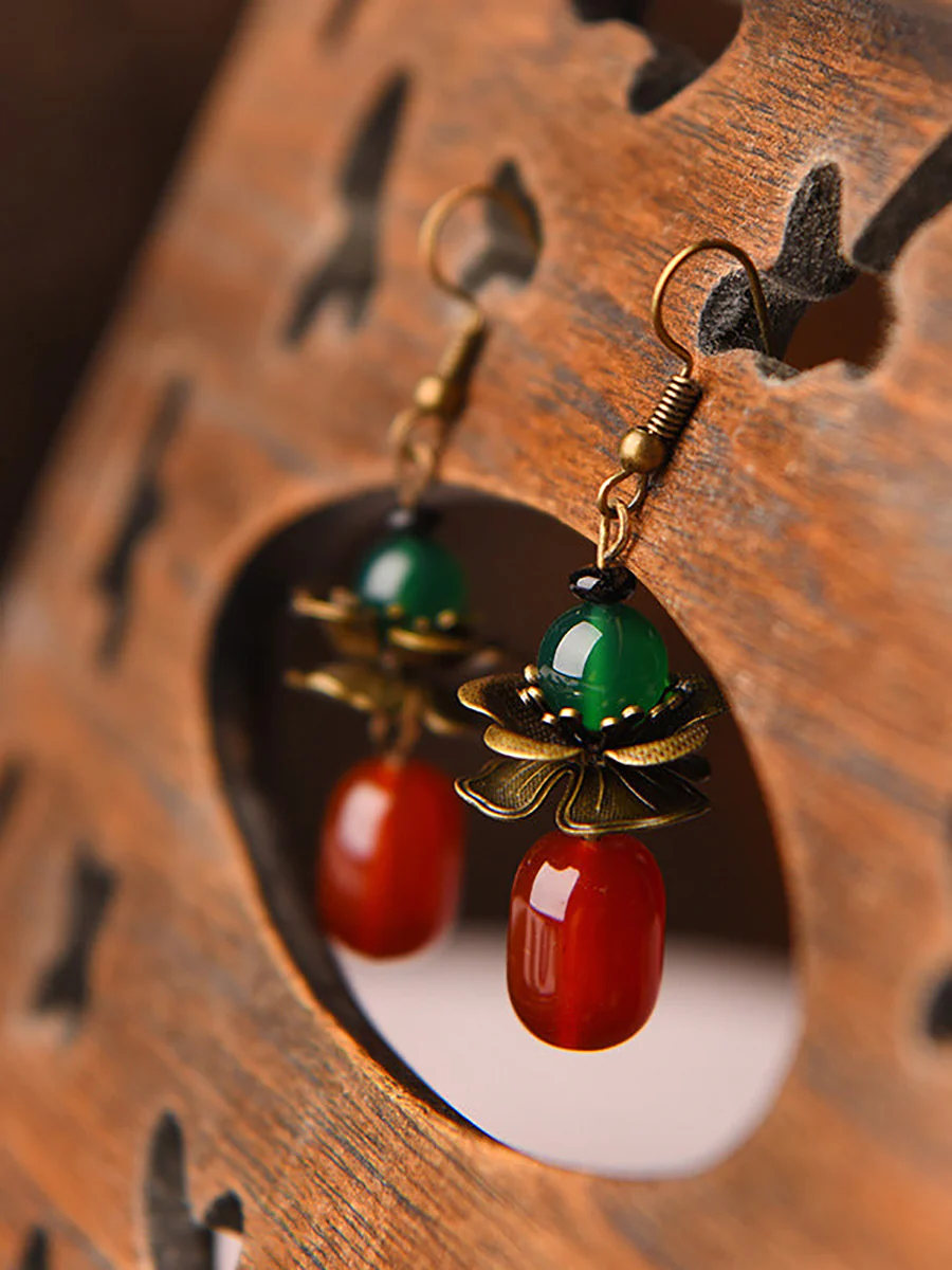 (2 Pairs )Retro Alloy Flower Red Agate Earrings - Image 4