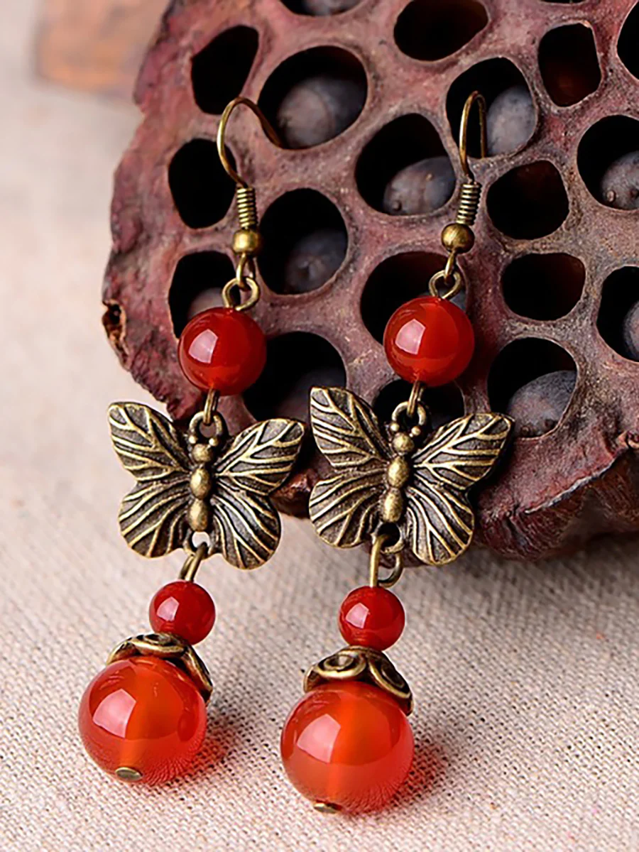 (2 Pairs )Retro Butterfly Red Agate Earrings - Image 3