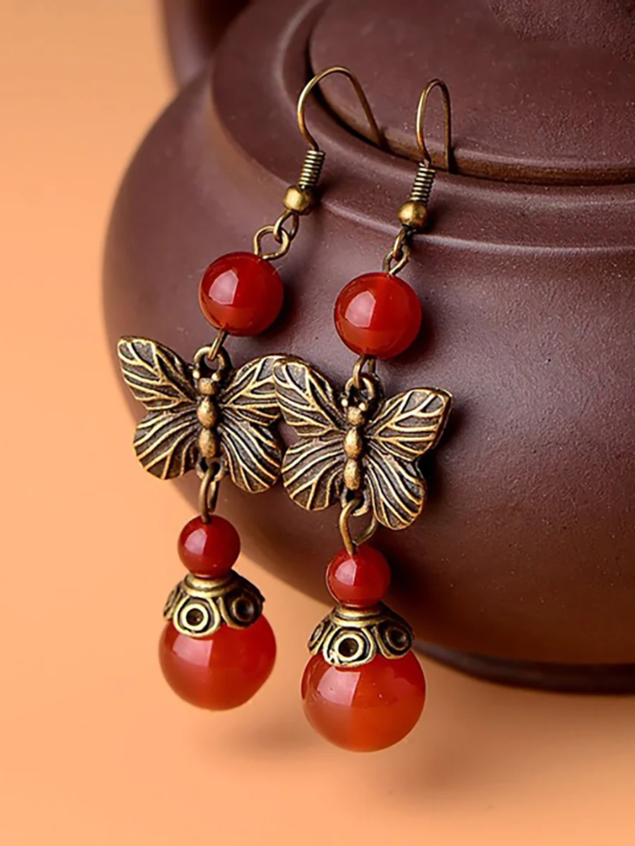(2 Pairs )Retro Butterfly Red Agate Earrings - Image 4