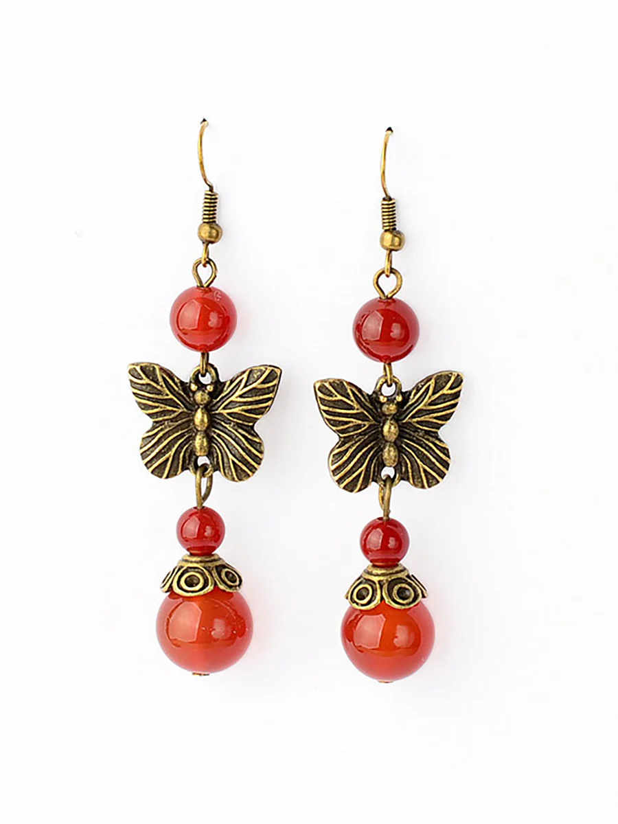 (2 Pairs )Retro Butterfly Red Agate Earrings - Image 5