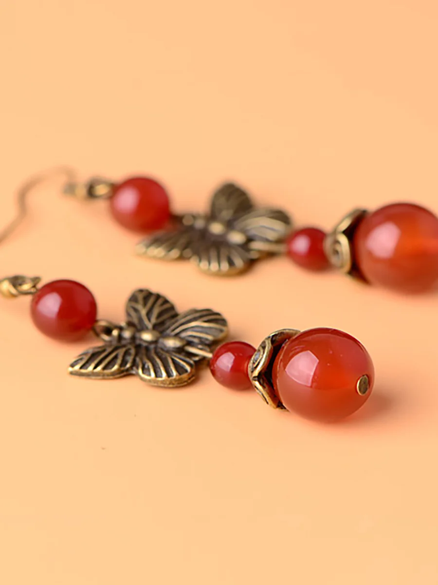 (2 Pairs )Retro Butterfly Red Agate Earrings - Image 6
