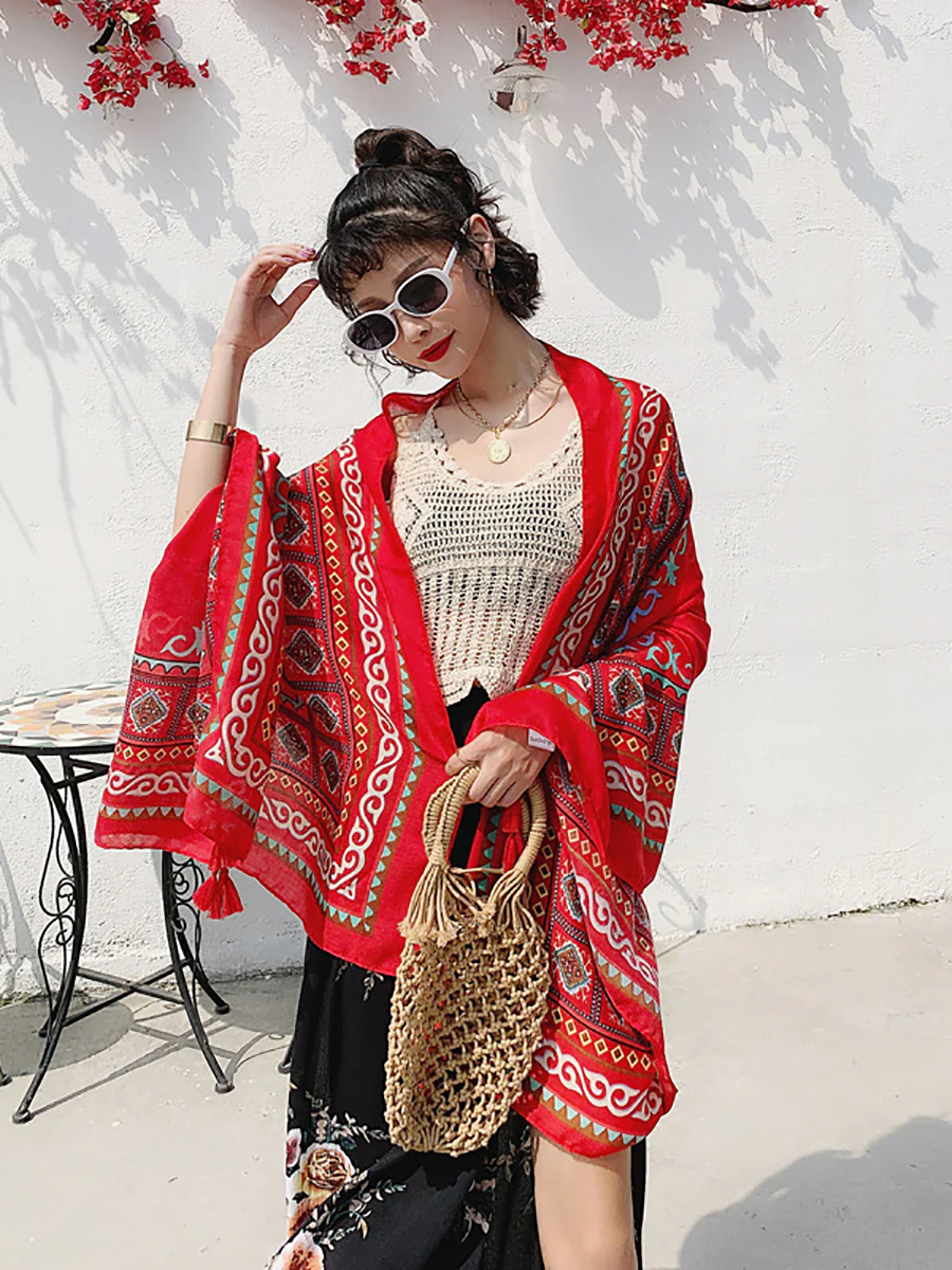 Soft Comfortable Print Twill Tassel Scarf - Image 3