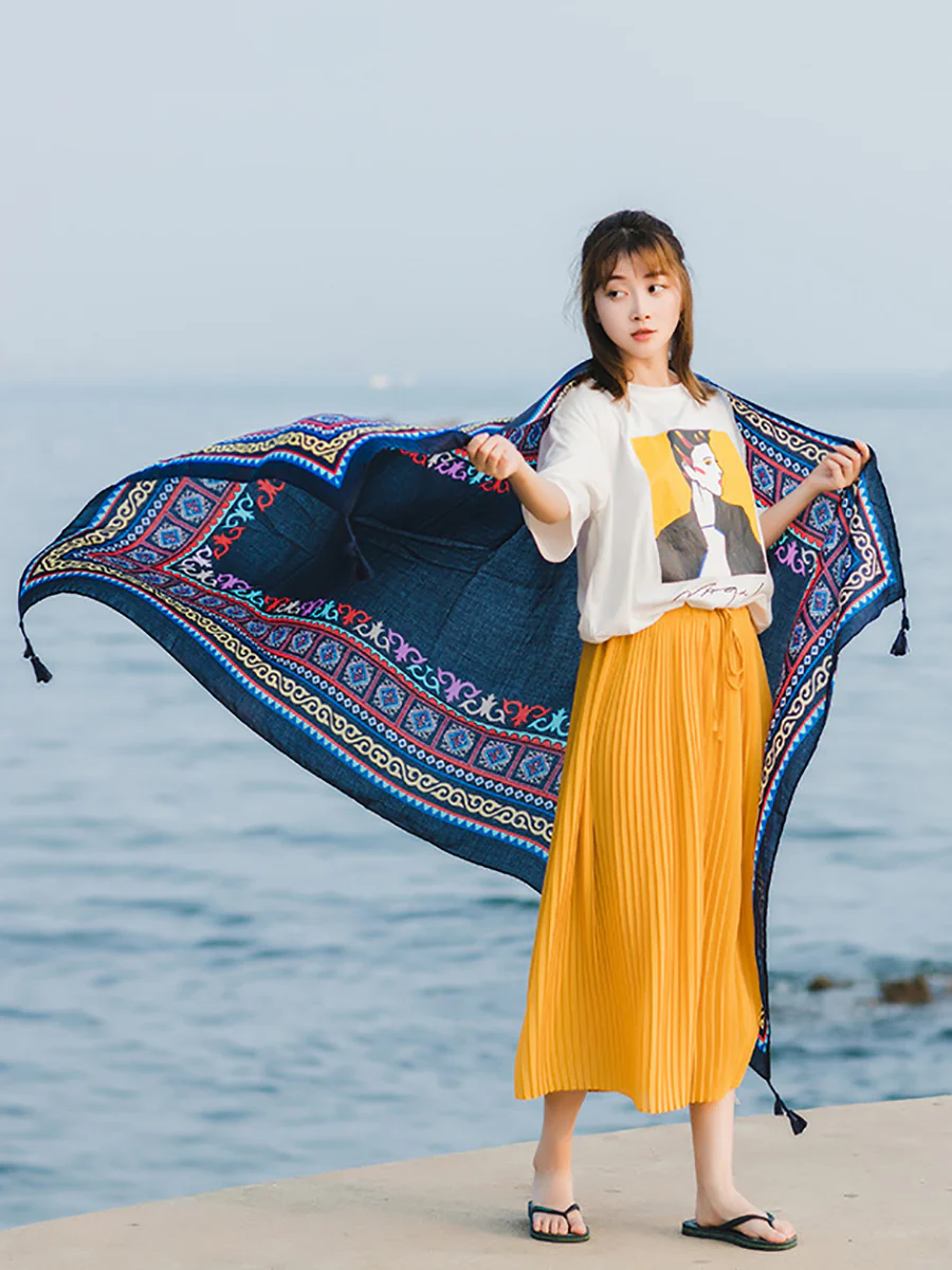 Soft Comfortable Print Twill Tassel Scarf - Image 4