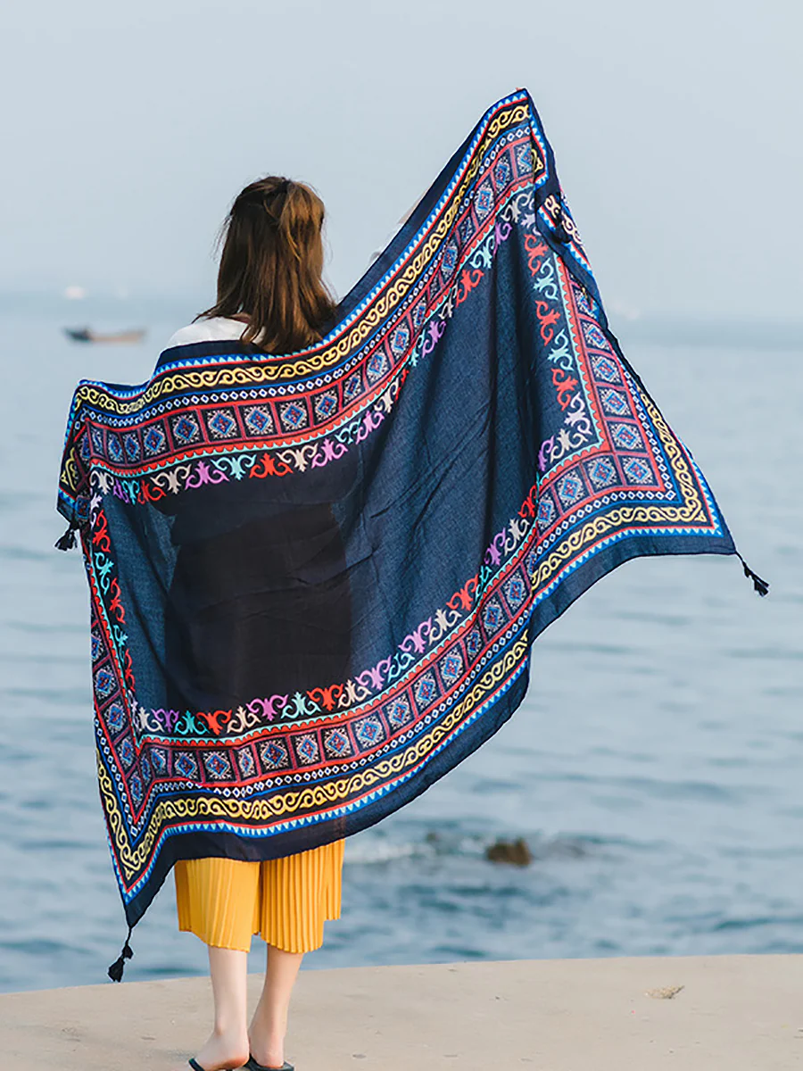 Soft Comfortable Print Twill Tassel Scarf - Image 5