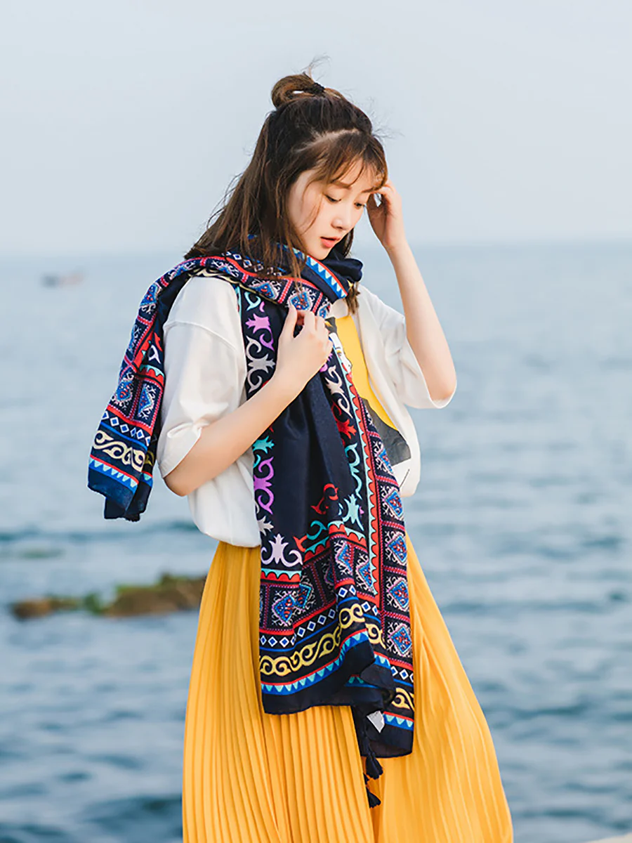 Soft Comfortable Print Twill Tassel Scarf - Image 6