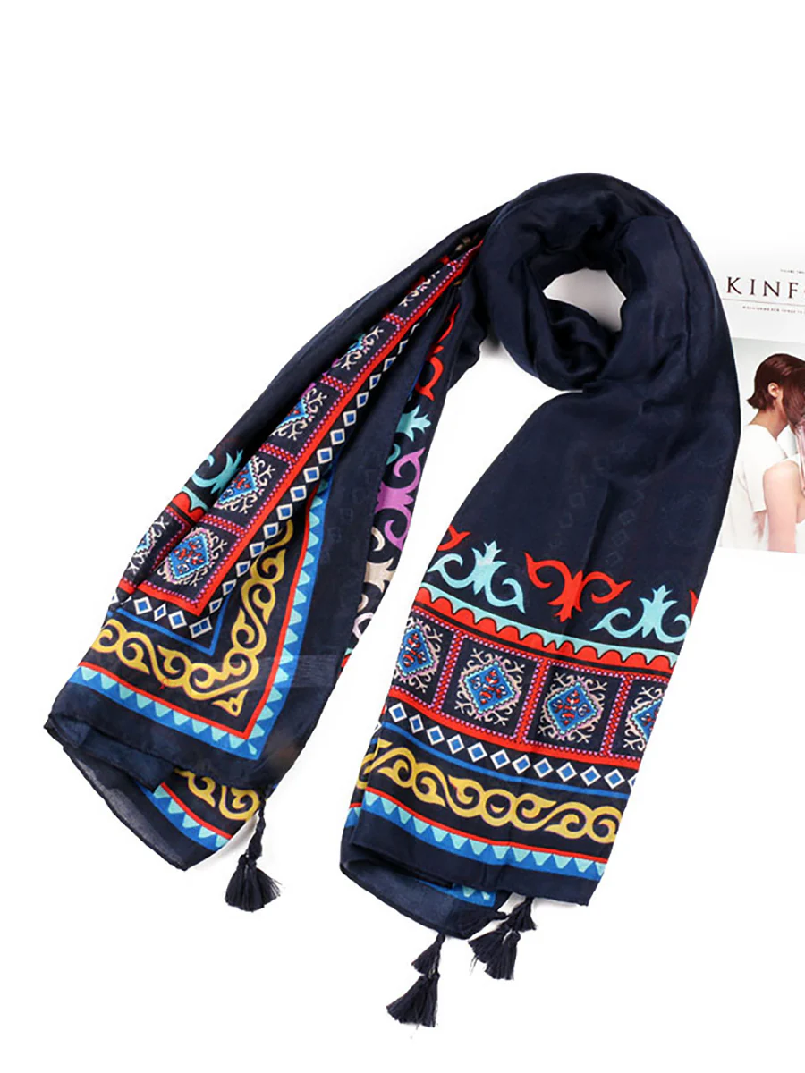 Soft Comfortable Print Twill Tassel Scarf - Image 8