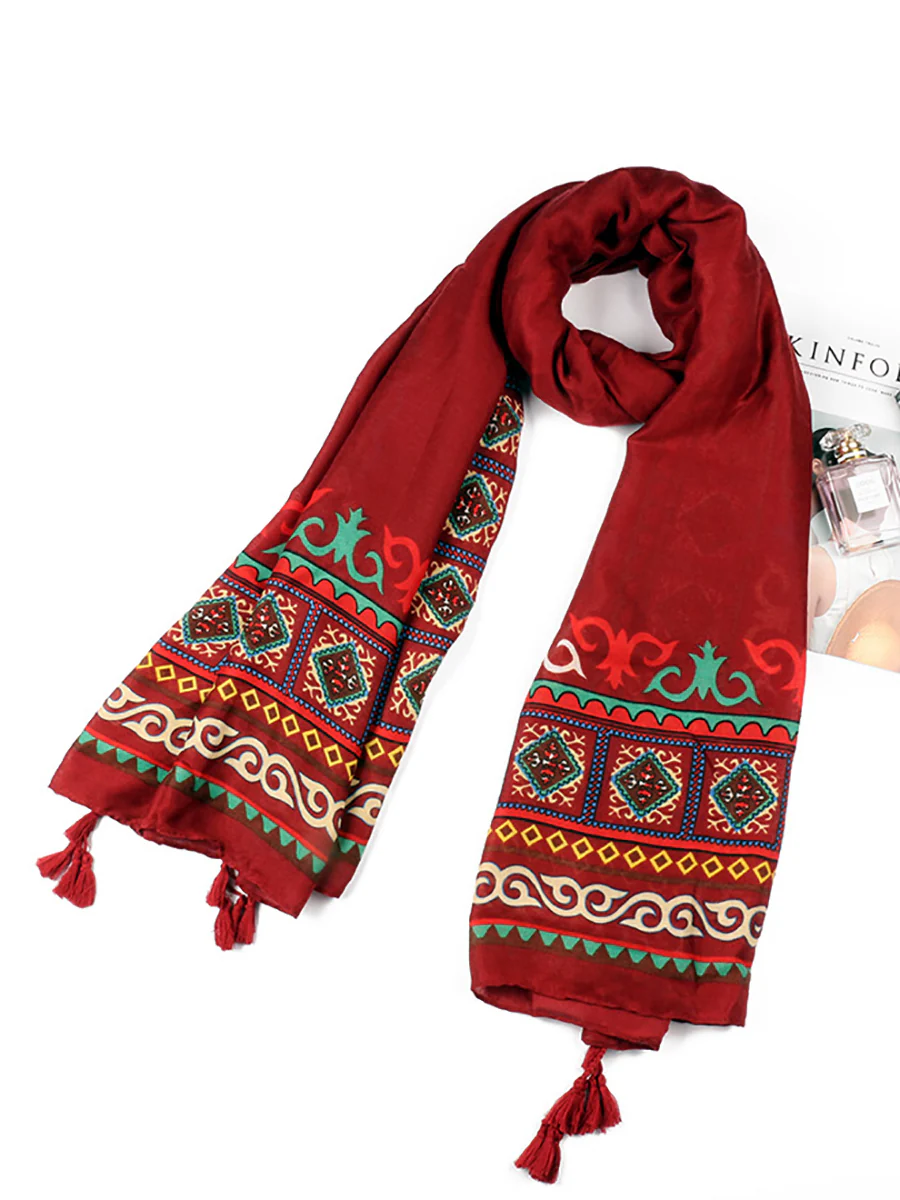Soft Comfortable Print Twill Tassel Scarf - Image 9