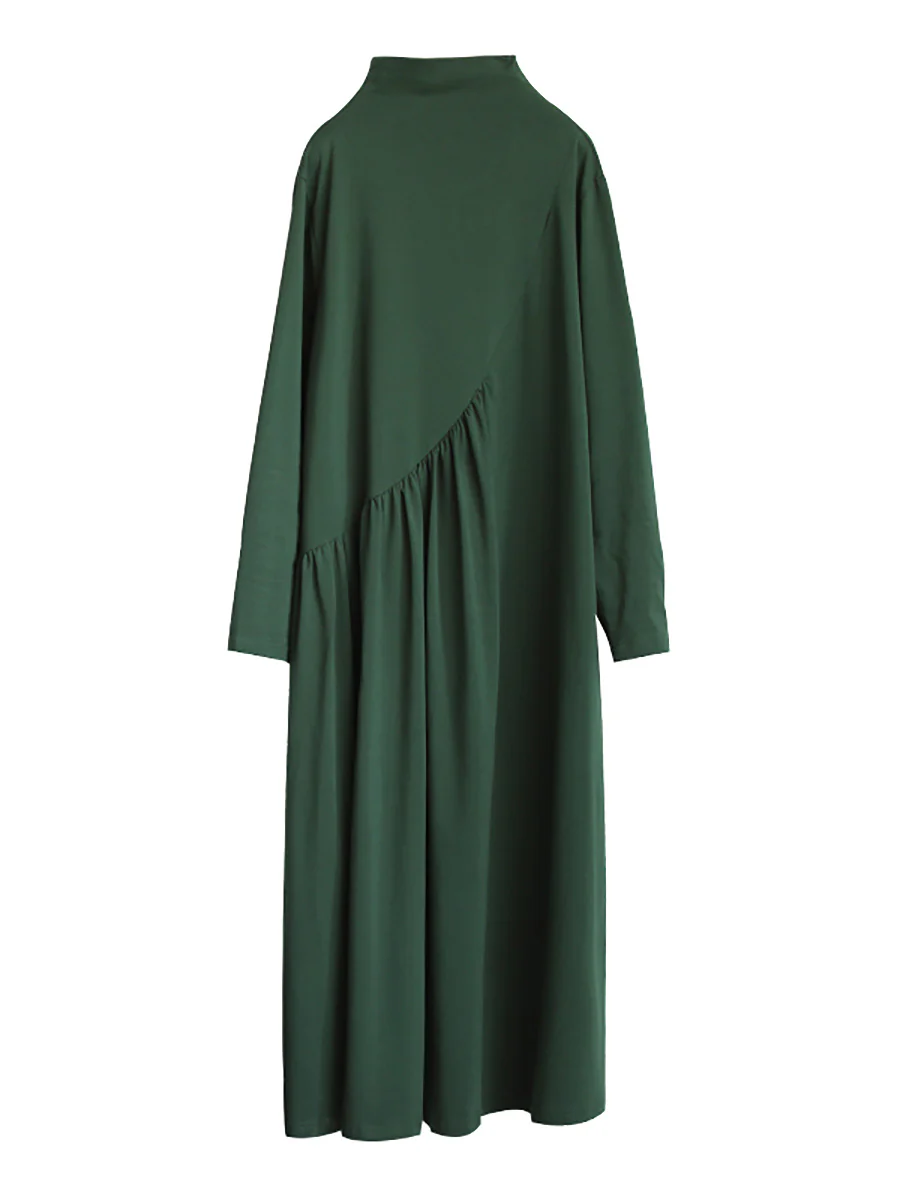 Plus Size Solid Color Draped High Neckline Dress - Image 12