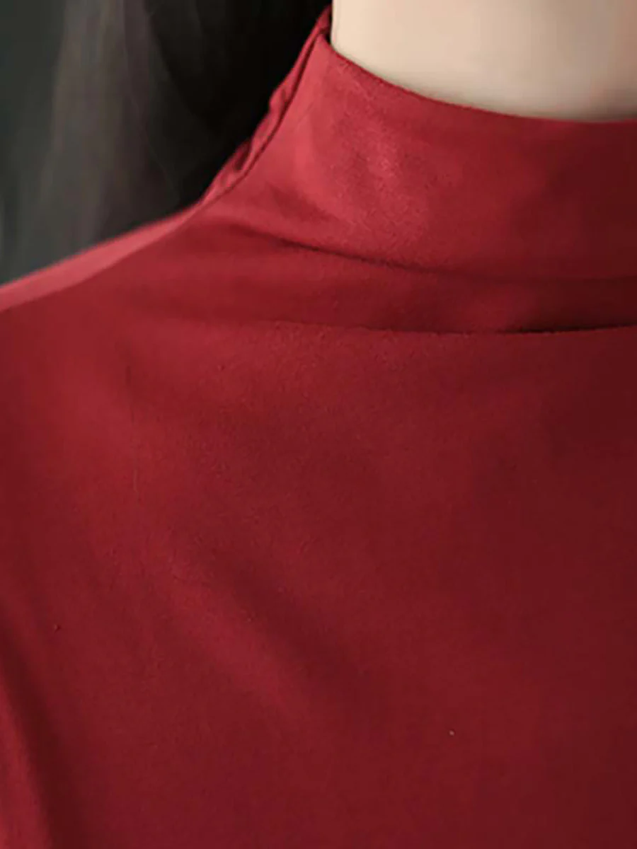 Plus Size Solid Color Draped High Neckline Dress - Image 14