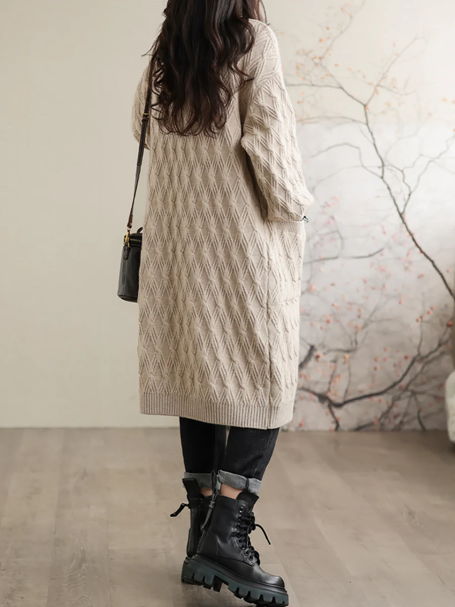 Solid Loose Casual Mid Length Women Coat - Image 4