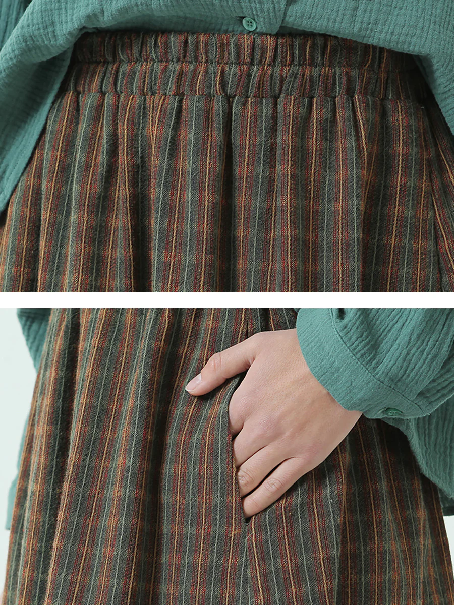 Plus Size Spring Elastic Waist Plaid Loose Vintage Long Skirt M-2XL - Image 8