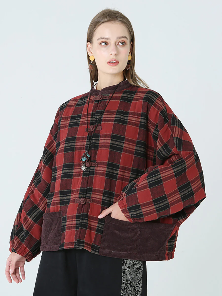 Plus Size Spring Winter Plaid Women Loose Casual Coat M-2XL - Image 4