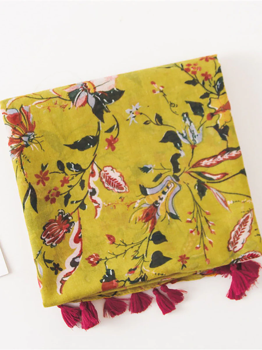 Spring Yellow Floral Print Sunscreen Scarf - Image 3