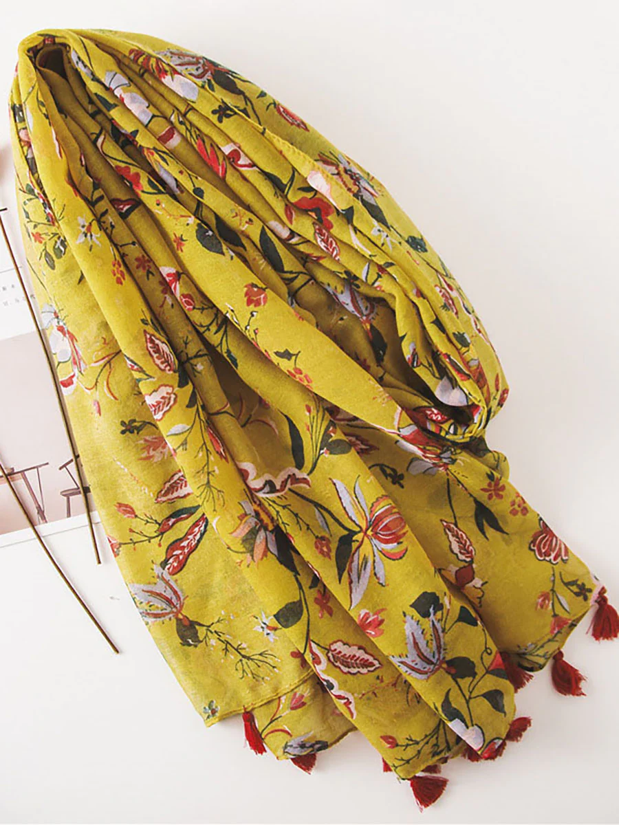 Spring Yellow Floral Print Sunscreen Scarf - Image 4