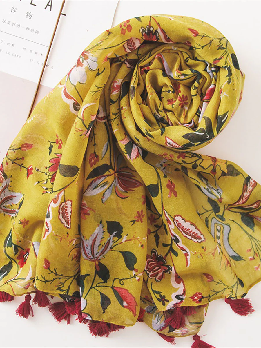 Spring Yellow Floral Print Sunscreen Scarf - Image 5