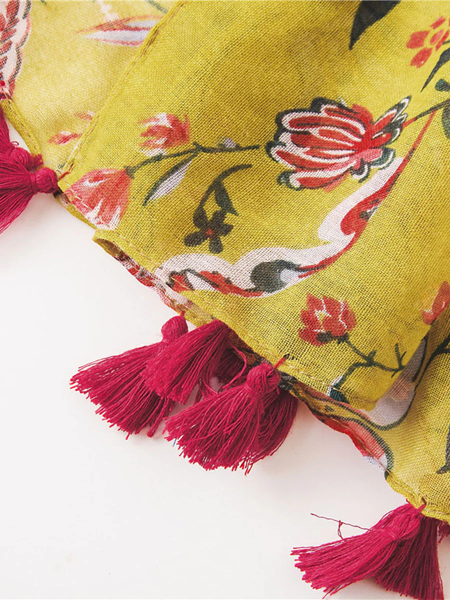Spring Yellow Floral Print Sunscreen Scarf - Image 7