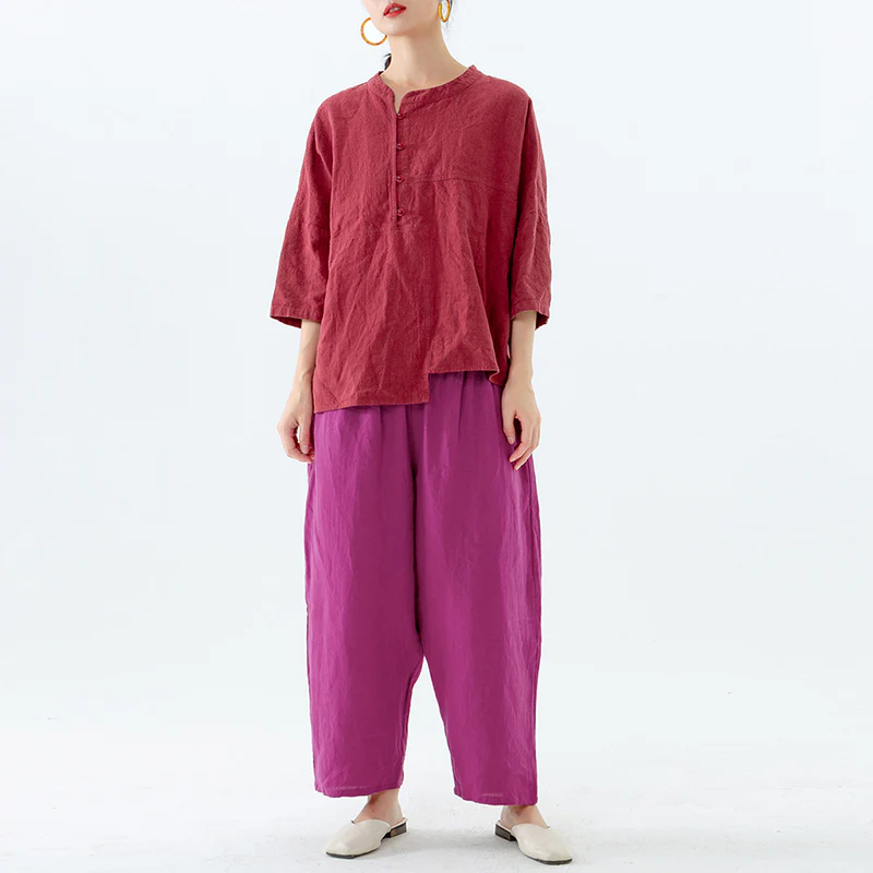 Plus Size Summer Solid 100% Linen Harem Pants - Image 10