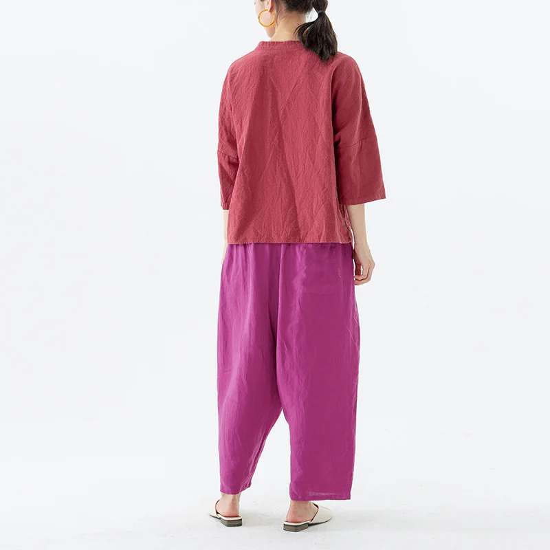 Plus Size Summer Solid 100% Linen Harem Pants - Image 11