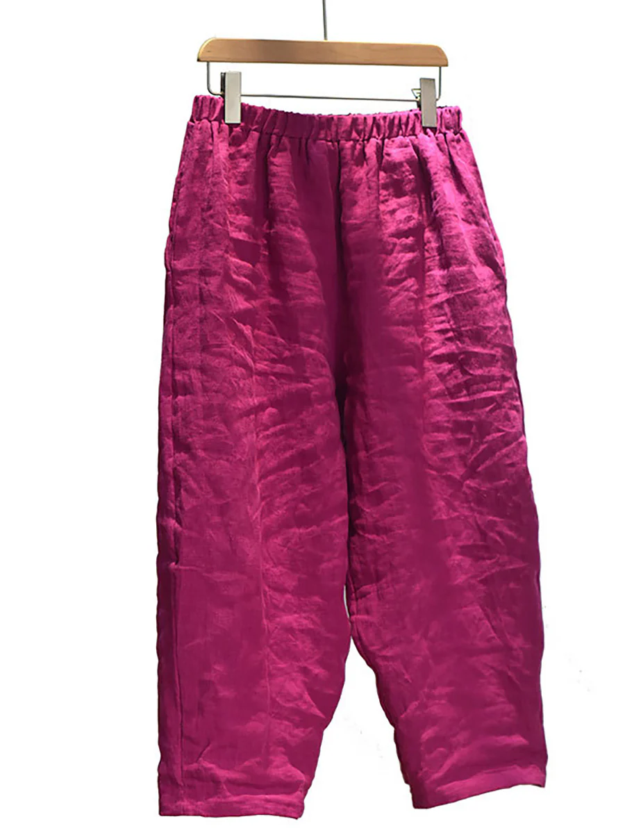 Plus Size Summer Solid 100% Linen Harem Pants - Image 12