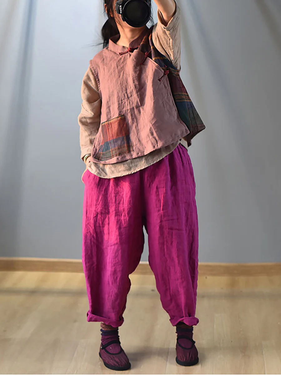 Plus Size Summer Solid 100% Linen Harem Pants - Image 3