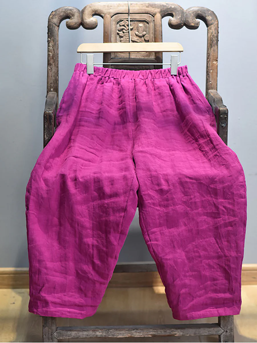Plus Size Summer Solid 100% Linen Harem Pants - Image 5