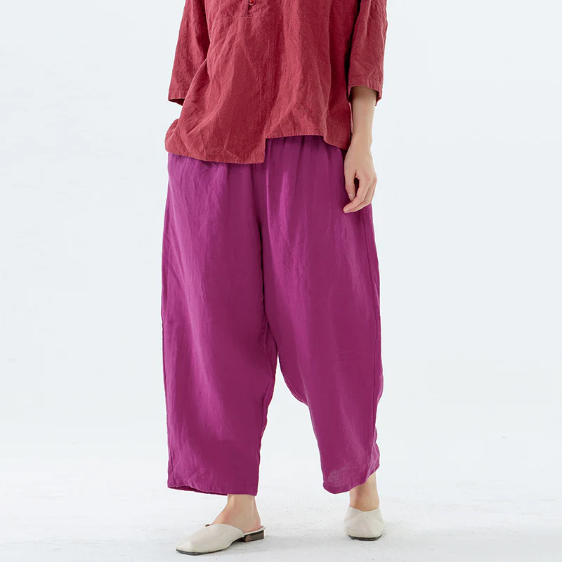 Plus Size Summer Solid 100% Linen Harem Pants - Image 6
