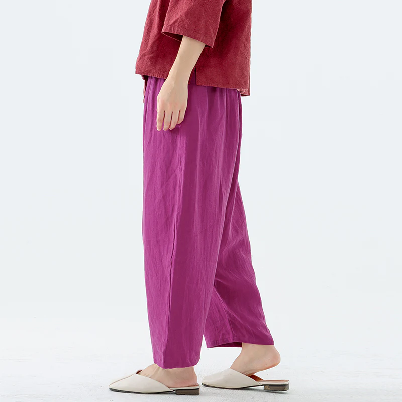 Plus Size Summer Solid 100% Linen Harem Pants - Image 7