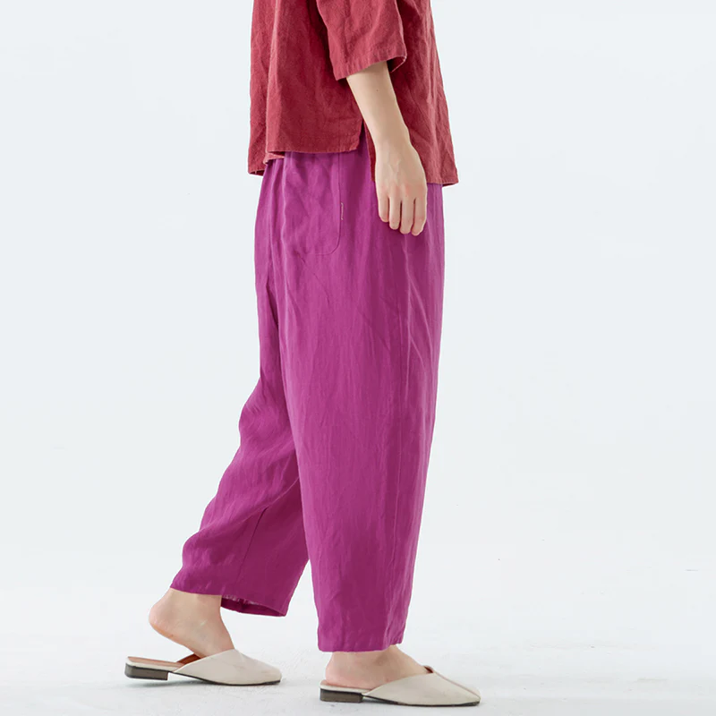 Plus Size Summer Solid 100% Linen Harem Pants - Image 8
