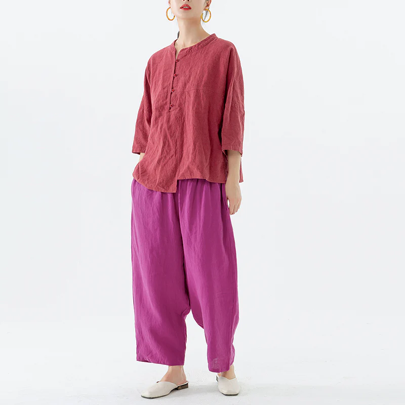 Plus Size Summer Solid 100% Linen Harem Pants - Image 9