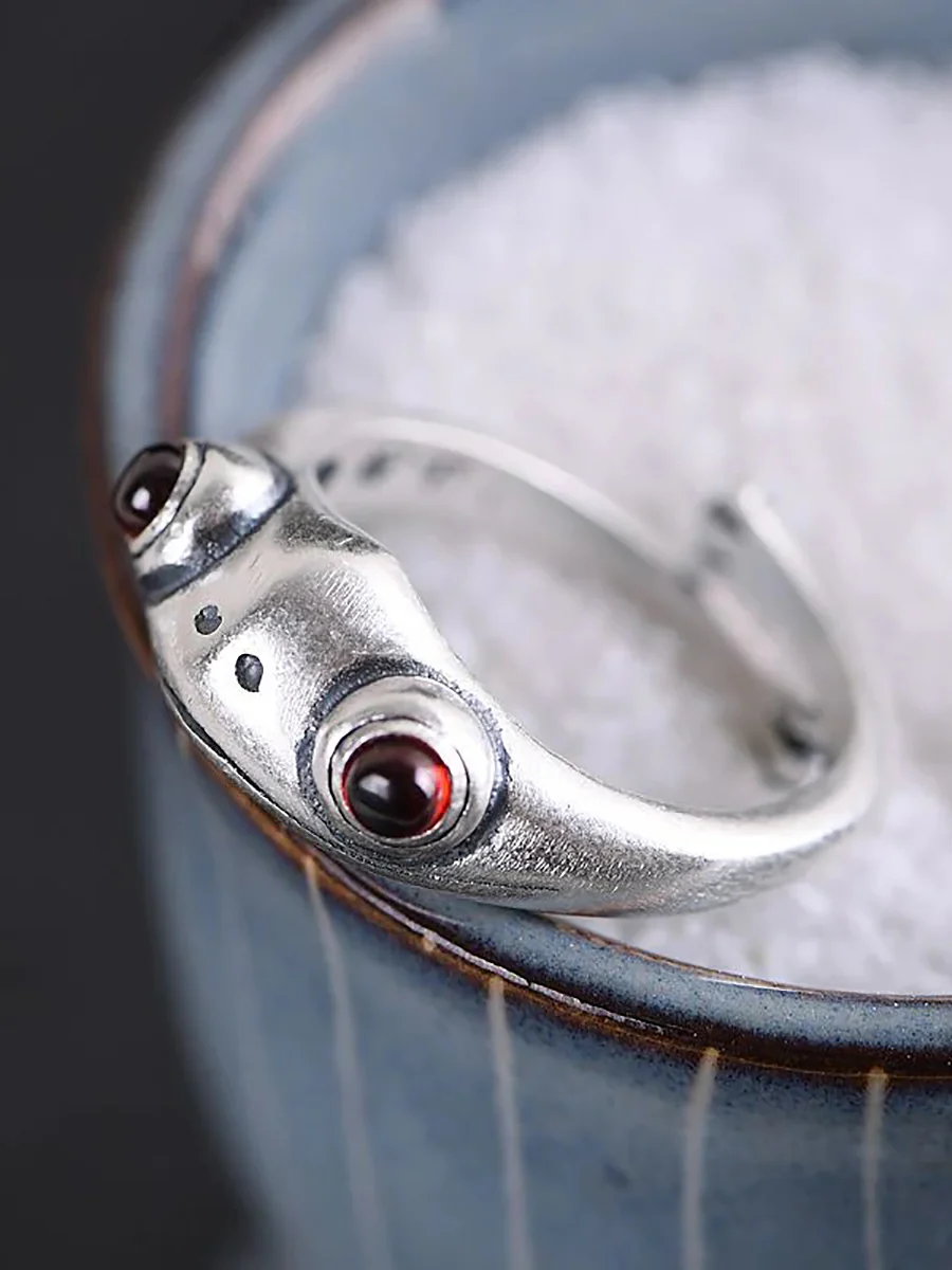 Unisex Retro Adjustable Frog Silver Ring - Image 3